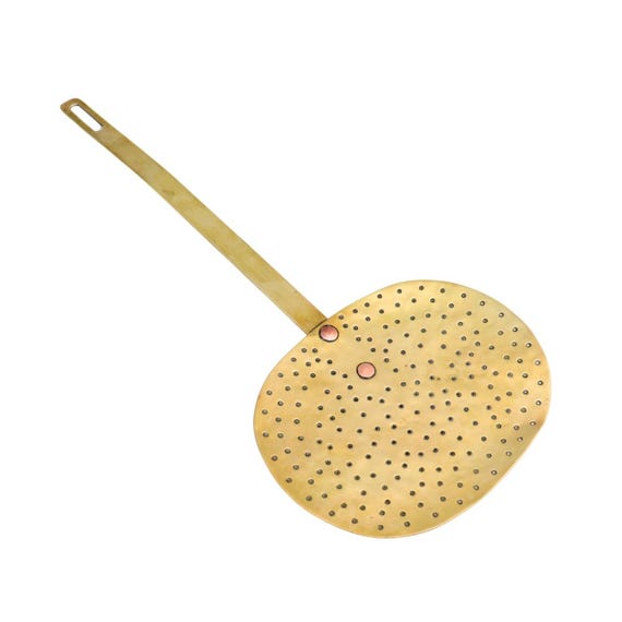Mid Century Brass Chestnut Roaster Skimmer , Brass Colander Skimmer, Farmhouse Kitchen Decor.