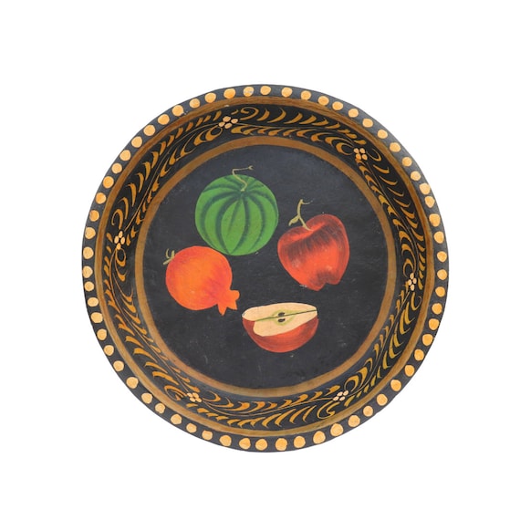 Vintage Indian Toleware Bowl, Hand Painted Indian Bowl, Large Boho Wooden Bowl