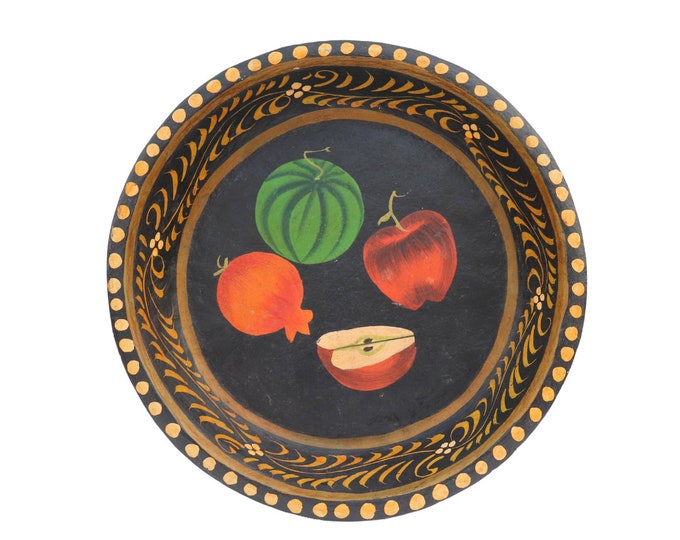 Vintage Hand Painted Indian Toleware Bowl: Large Boho Decor