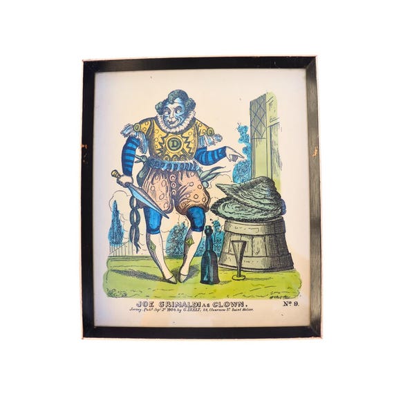 Framed Hand-Coloured Engraving Of Joe Grimaldi as Clown By G Skelt N 9 Commedia Del'Arte Theatrical Decor 1904 Drawn Published 1950's