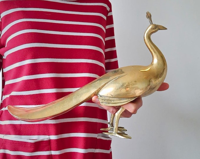 Large Mid Century Brass Peacock Birds Figure16 inches long,  Wedding Table Decor