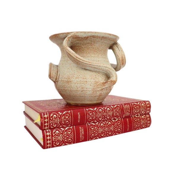 Small Hand Thrown Earthy Tones Studio Pottery Vase With Twisted Handles H 4.5 in Val And Stuart Williamson Pottery