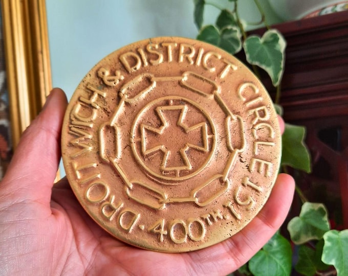 Solid Brass Paperweight Medallion From Catenian Organization Of Droitwich And Circle In The Midlands