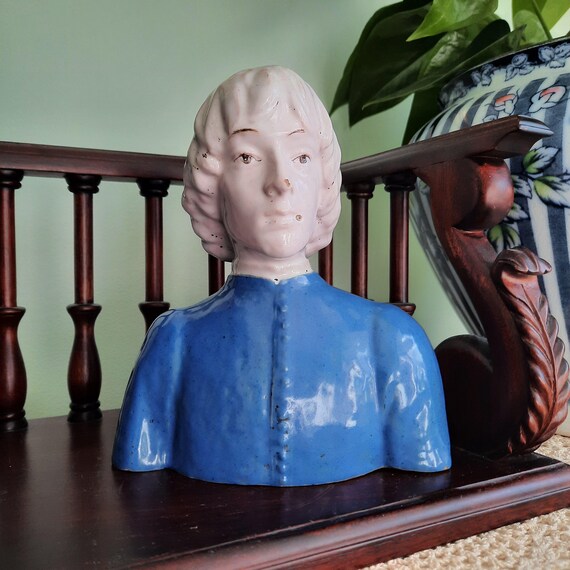 Italian Cantagalli Majolica Bust of Piero de' Medici Renaissance Style Pottery Bust C Late 1800's.
