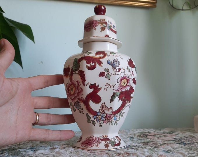 Vintage Mason's Ironstone Ginger Jar Mandalay Red Floral, Made In England