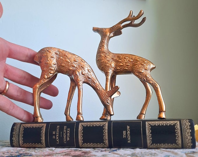 Mid Century Brass Deer Figurines  Pair, Mid Century Brass Animals, Brass Decor