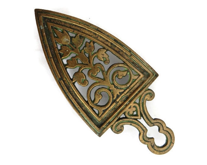 Antique Cast Brass Trivet Iron Stand Floral Design
