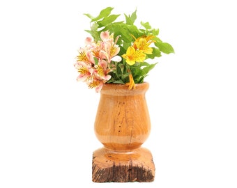 Vintage Rustic Wooden Vase , Dry Flowers Vase, Chunky Rustic Vase