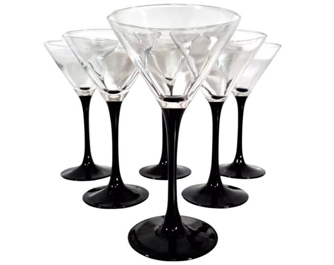 Arcoroc Luminarc Black Stem Martini Glasses - Set of 6, Made in France
