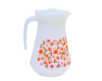 Mid Century Arcopal Scania Milk Glass Coffee Pot Jug, Retro Floral Coffee Pot, White Glass French Coffee Jug