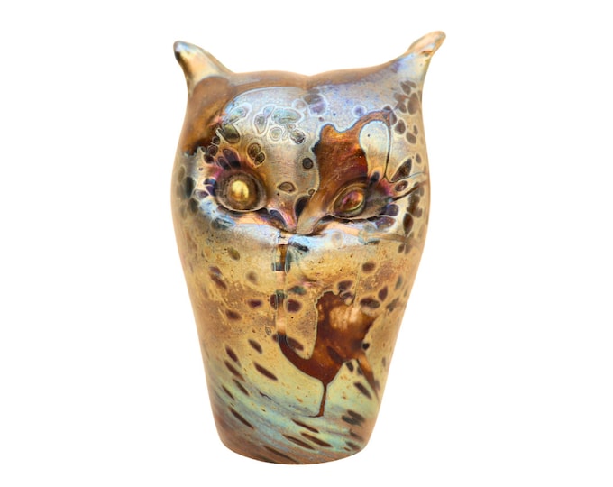 Mtarfa Glass Owl Paperweight: Iridescent Maltese Studio Art Glass
