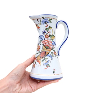 French Pottery Jug: Hand-Painted Floral Vase (8.7&#39;&#39;)