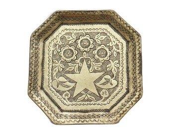 Small Octogonal Brass Business Card Tray  Middle Eastern D 6.5  '' , Small Boho Tray,