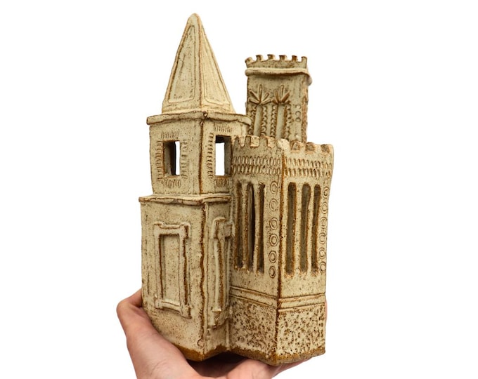 Large Expressionist Handcrafted Studio Pottery Castle Or Fortress Sculpture H 9.7'' Castlecore Decor