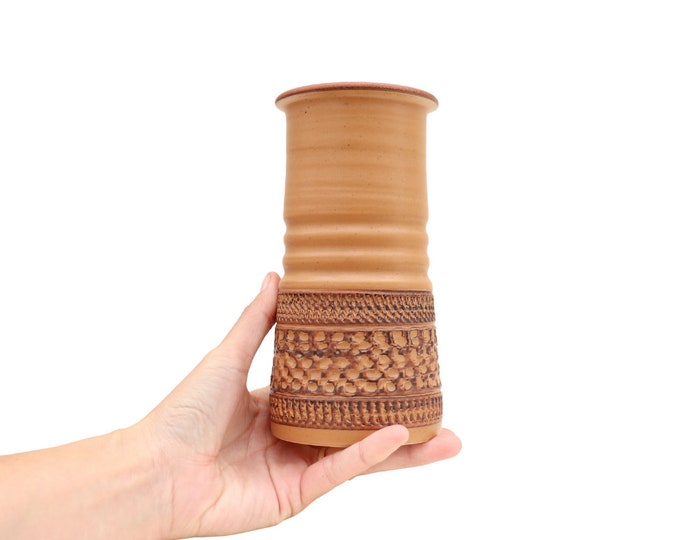 Mid Century Hand Thrown Pottery Vase: Earthy Tone Decor