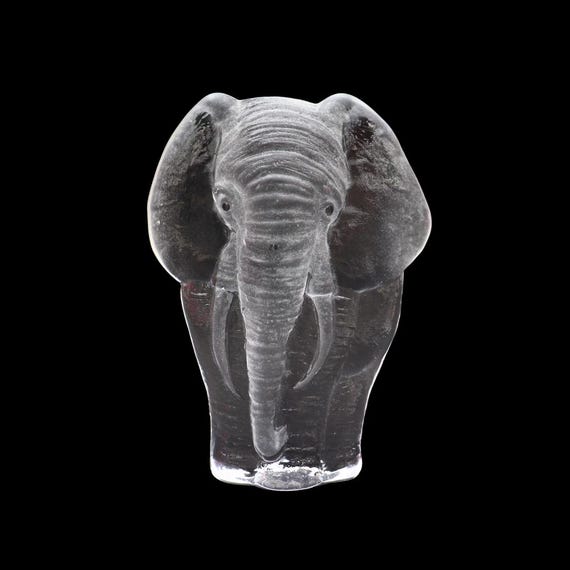 Large Mid Century Swedish Art Glass Elephant Paperweight by MATS JONASSON for Maleras Sweden Model  15 cm tall.