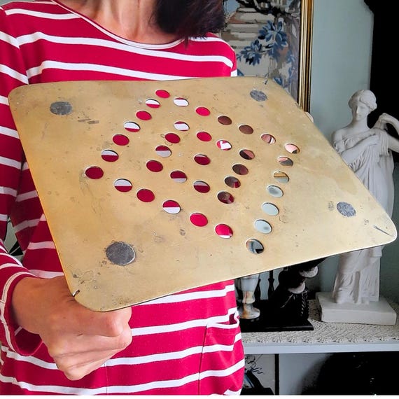 Large Chunky Antique English Brass And Cast Iron Fireplace Trivet - Victorian Foot Stool Plant Stand