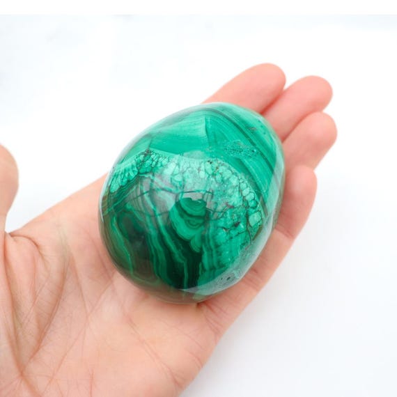 Vintage Green Malachite Polished Egg Paperweight 400 grams, Heart Chakra Stone