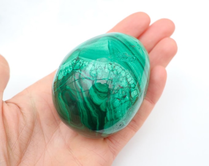 Vintage Green Malachite Polished Egg Paperweight 400 grams, Heart Chakra Stone