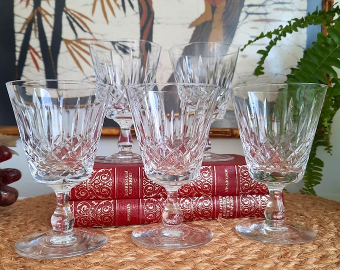 5 Edinburgh Crystal Appin Pattern Wine Glasses H 4.5 '', Victorian Style Cordial glasses