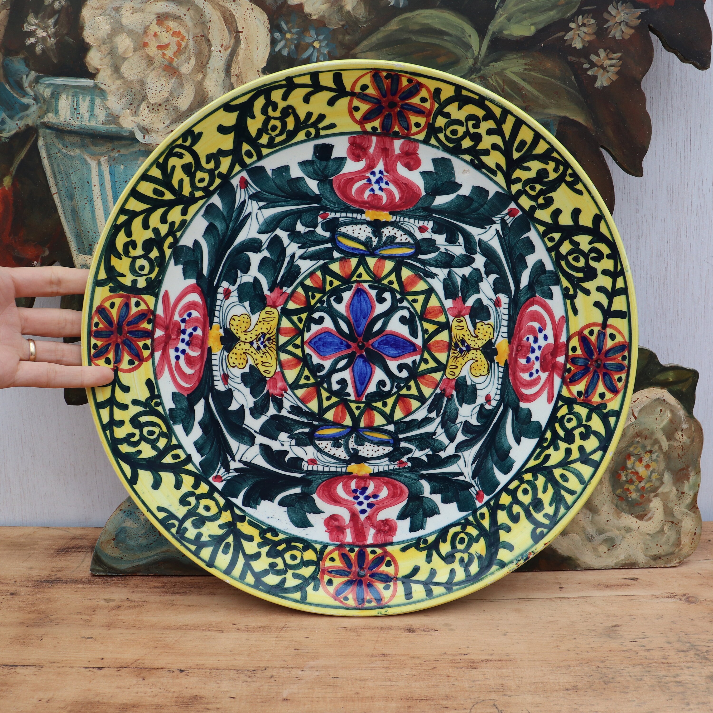 Large Spanish Hand Painted Ceramic Wall plate D 15 '' .Mediterranean