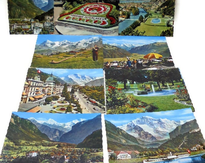 Vintage Interlaken Switzerland Photos: 1950s Swiss Postal Cards (Set of 10)
