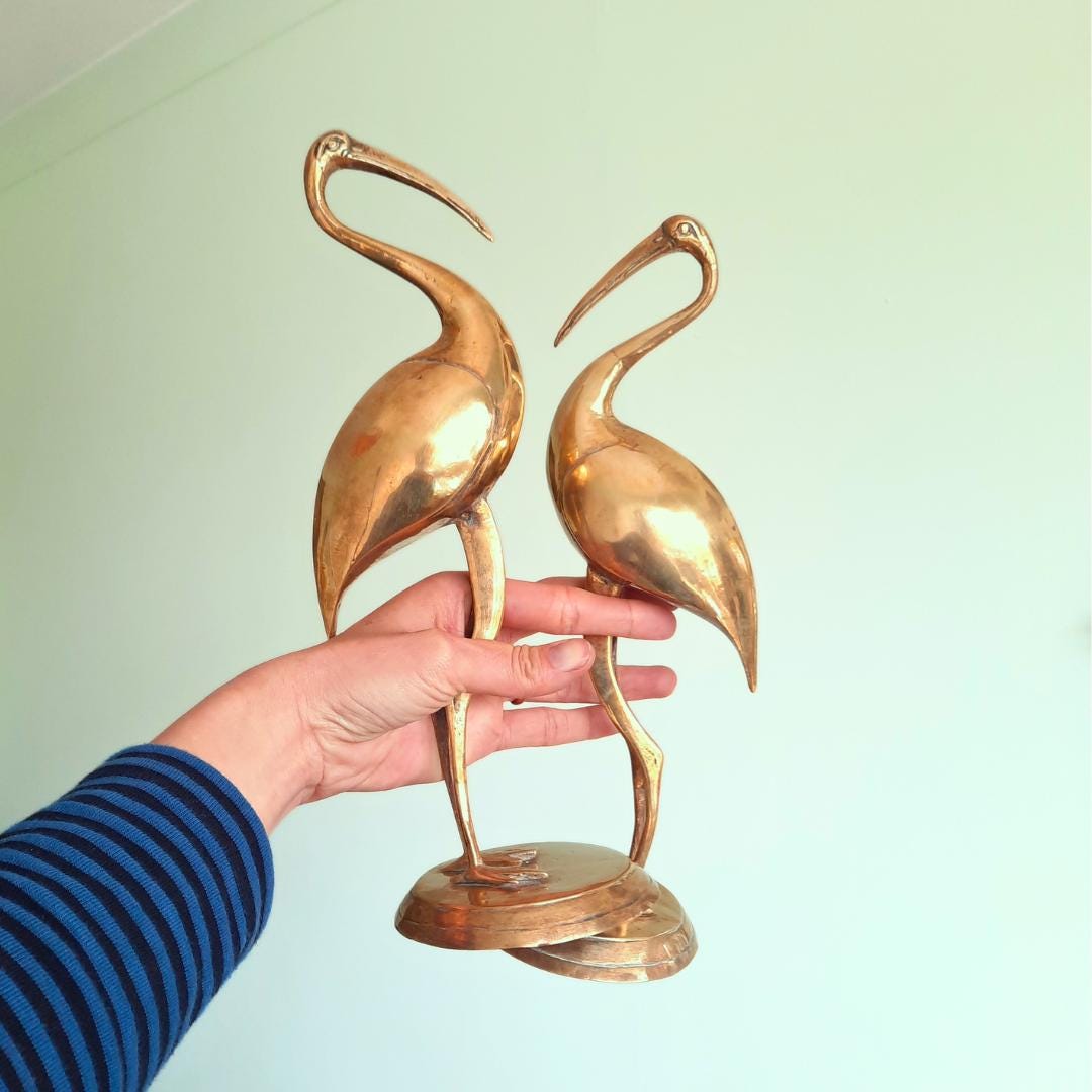 12'' Large Mid Century Brass Stork Birds Figures Pair 31 Cm Tall, Large ...