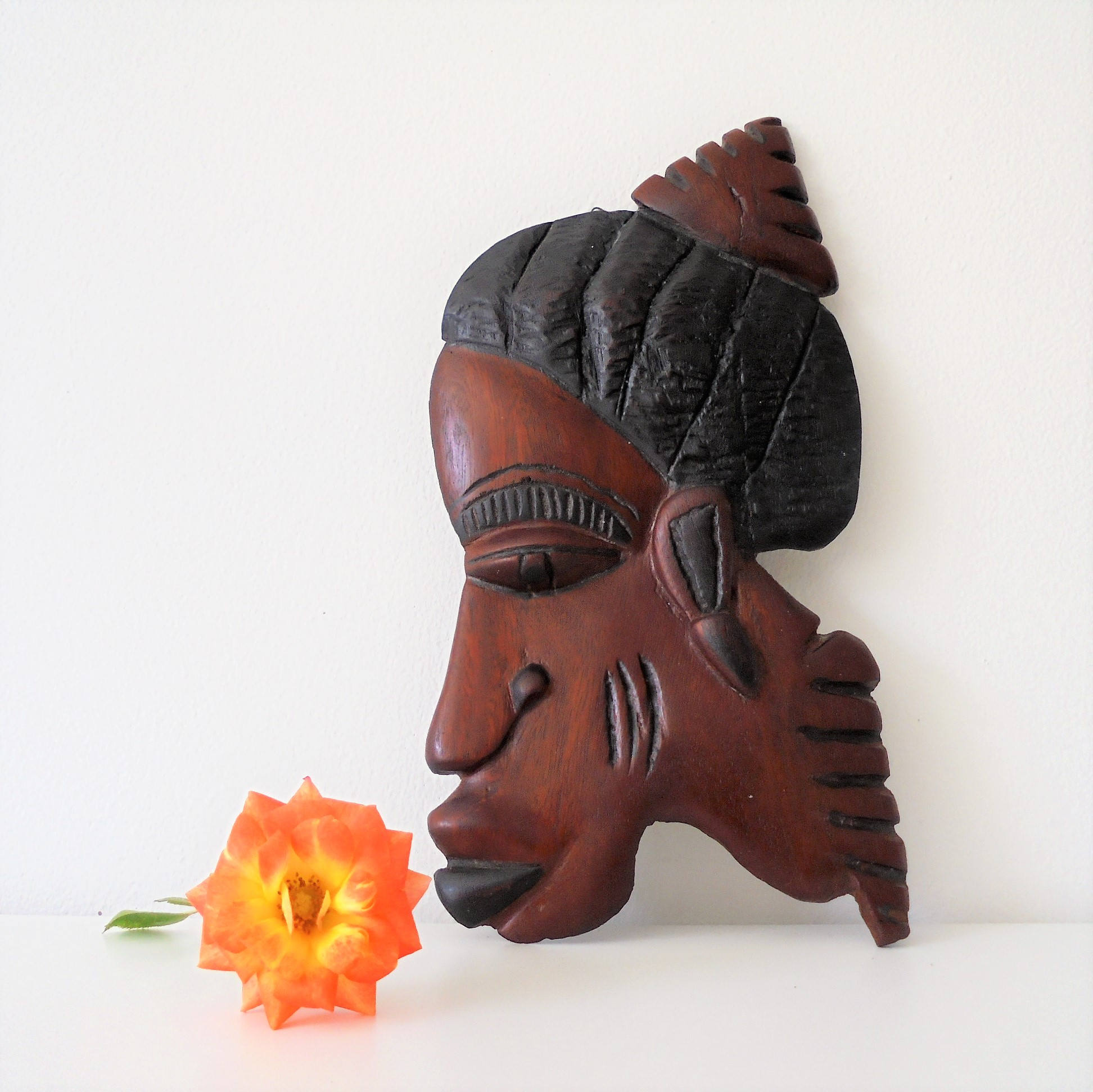 African Hand Carved Wooden Wall Hanging /African Woman face Carved in