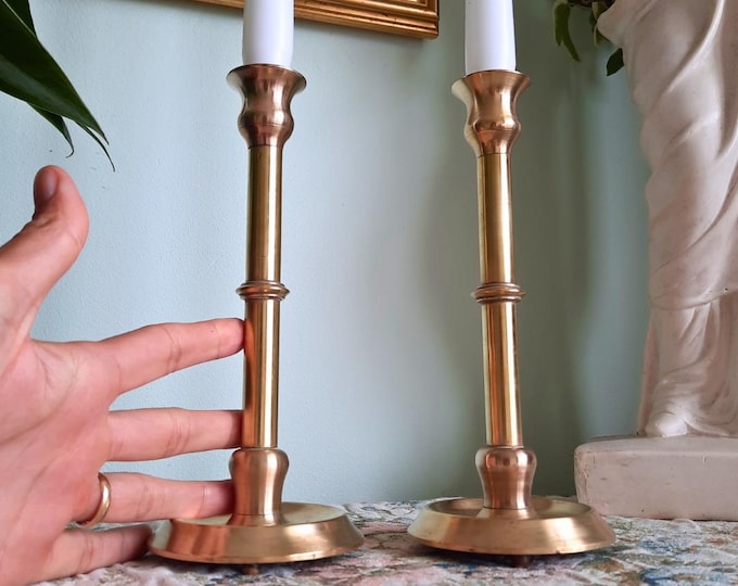 Antique Arts and Crafts Brass and Bronze Candleholders H 8.5