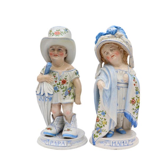 Antique German Pair Of Porcelain Humorous Mapa Papa Figures By Conta and Boehme C 1880's. Humorous Wedding Gift