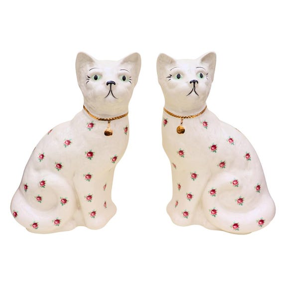 Vintage RARE Arthur Wood Staffordshire Cats Pair with Floral Pattern 11.2'' Tall Pair Made in England