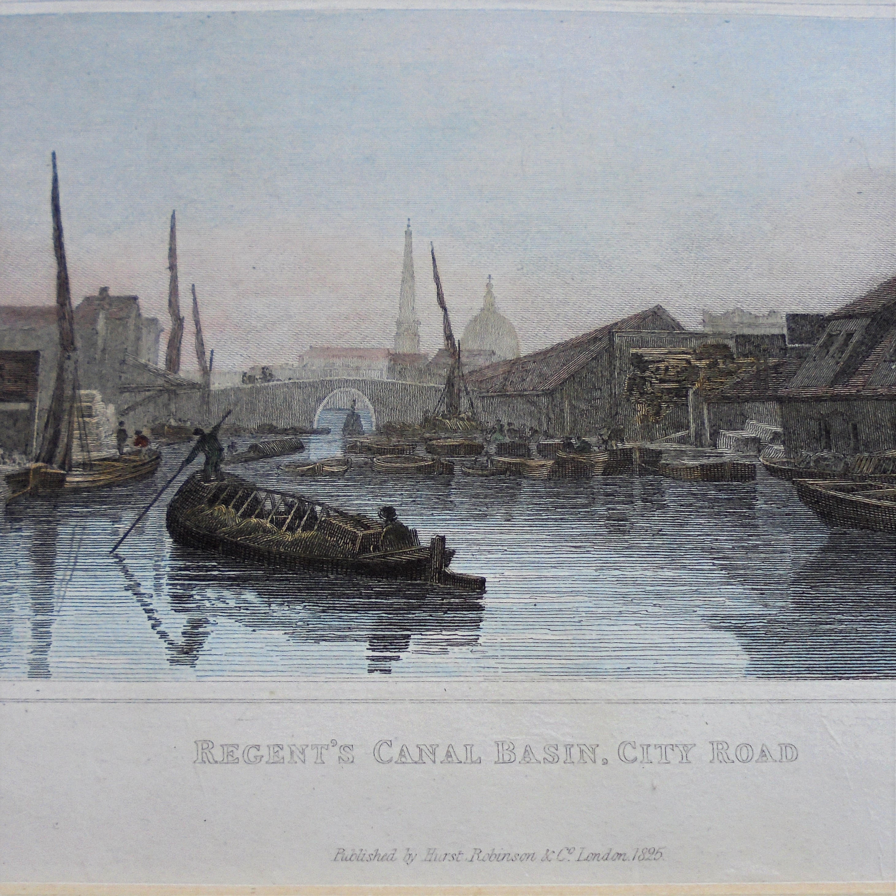 Antique Engraving by Charles Heath; Regent's Canal, City Road 1825