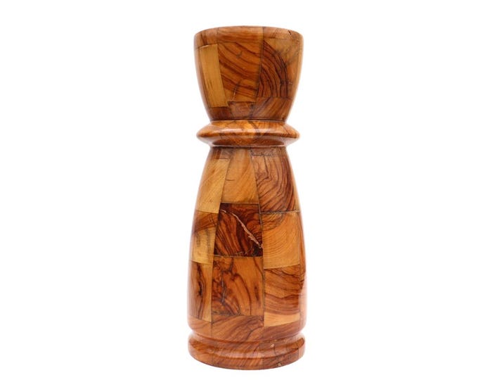 Vintage Olive Wood Marquetry Vase: Corfu Crafted Dry Flower Decor