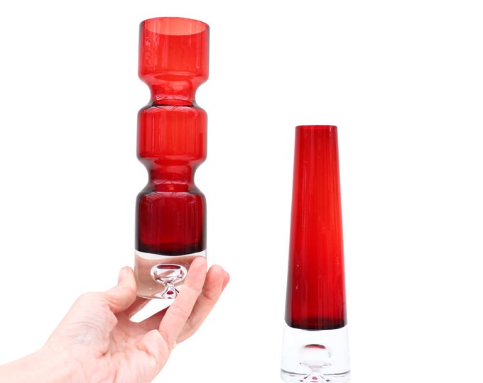 Bo Borgstrom Red Glass Vases: Swedish Mid-Century Modern Decor
