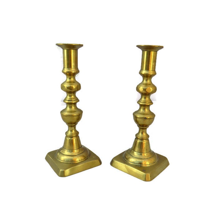 Antique Pair Of Brass Candle Holders 1800's Victorian candlesticks
