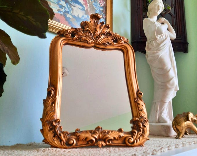 Vintage Florentine Style  Resin Rococo Table Top Mirror Or Wall Mirror Can Be Hanged 15.2 In Tall
