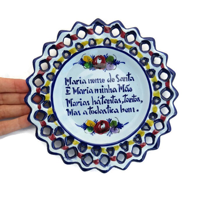 Portuguese Ceramic Hand Painted Wall Plate .Hand Painted Ceramic Wall
