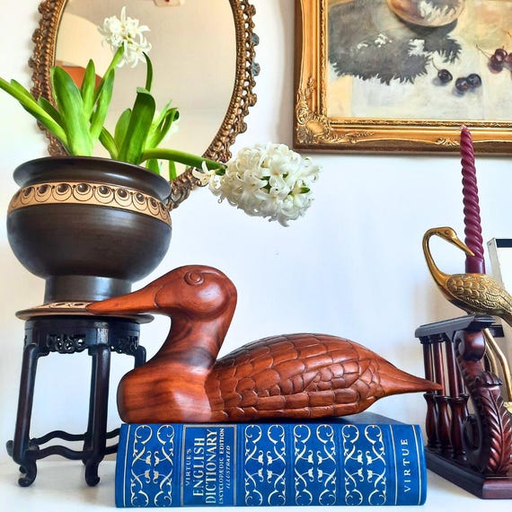 Vintage Large Hand Carved Hernel Granville Wooden Duck Figure Handcrafted in Jamaica