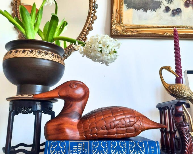 Vintage Large Hand Carved Hernel Granville Wooden Duck Figure Handcrafted in Jamaica