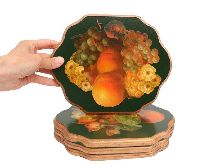 4 Victorian Style Decoupage Flowers and Fruits Placemats Handcrafted In Wales By Helen Porter