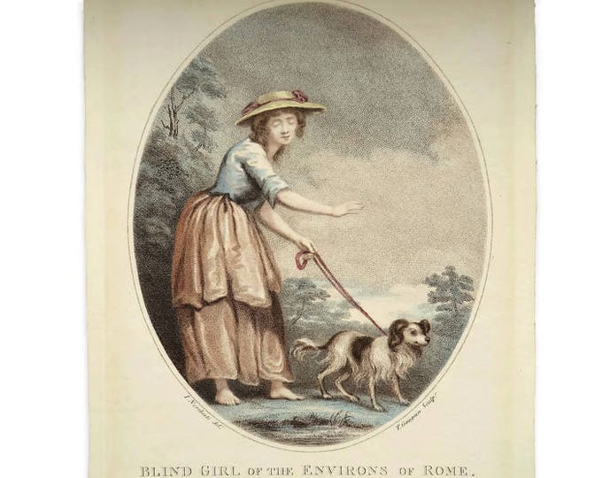 Antique Stipple Engraving: Blind Girl of Rome, 1794