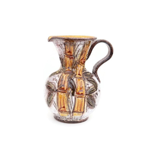 Mid Century Italian Pottery Pitcher-Jug with Bamboo Decoration , Retro Italian Pottery Jug.