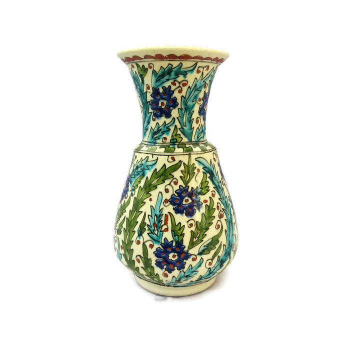 Vintage Turkish IZNIK Hand Made Ceramic Pottery Vase 26 cm high.Vintage