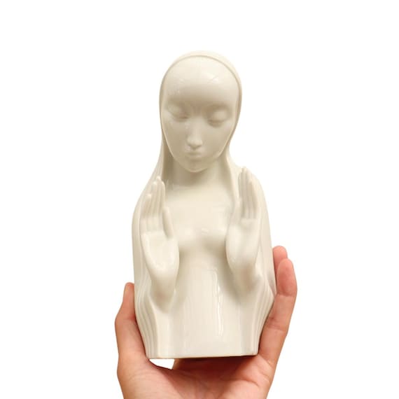 Modernist Madonna Bust By Hans Knsel, Art Deco Style Virgin C 1950's.