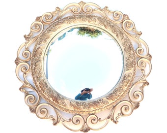 Mid Century Atsonea Ornate Wall-Mirror Convex Glass, large 1950's English Fish Eye Wall Mirror