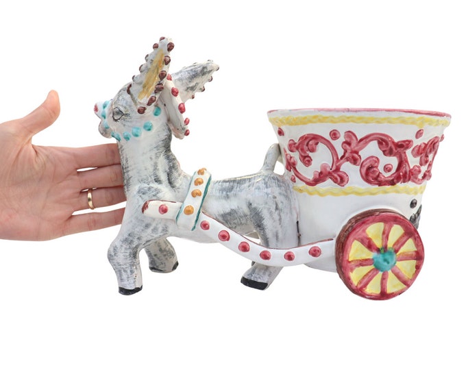 Mid Century Fratelli Fanciullacci Italian Pottery Donkey Cart Planter