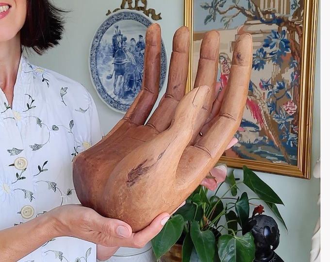 Very Large Vintage Handcrafted Decorative Wooden Hand Oversized 12.5''