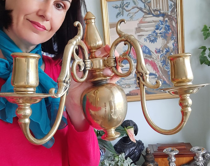 Antique Heavy Brass Wall Sconce Candle Holder: Mythical Sea Creature Design, Made in England