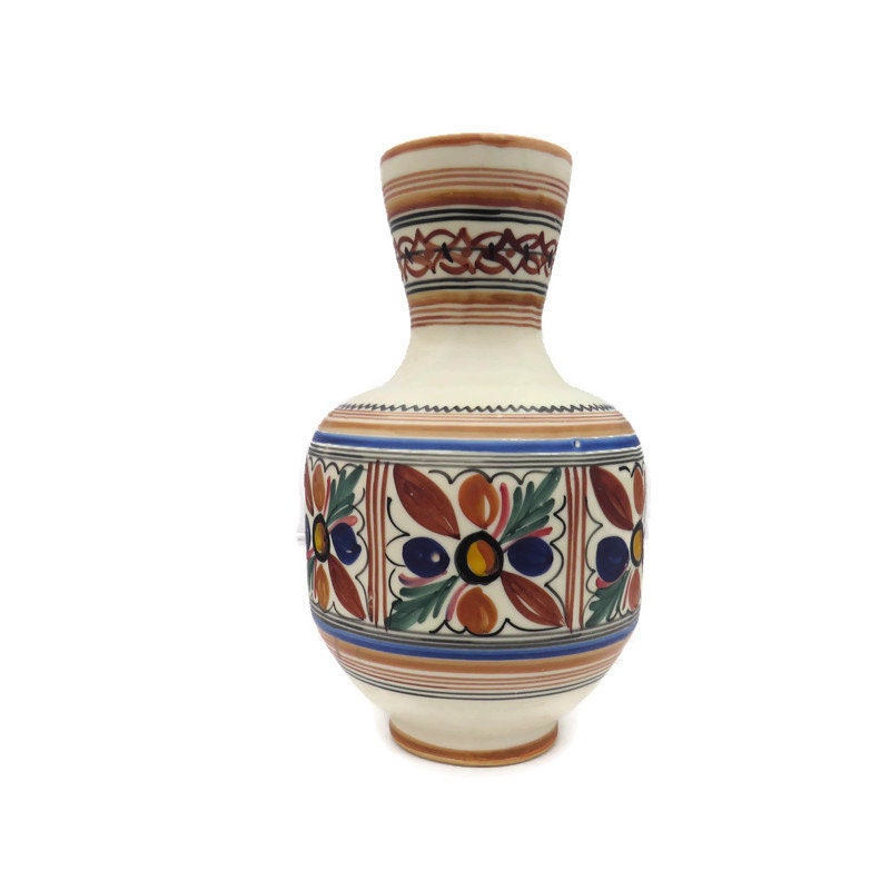 Large Spanish Hand Painted Ceramic Vase By Sanguino Toledo H 10.2’’