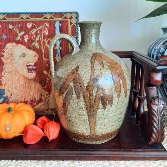 Vintage Hand Thrown Scandinavian Pitcher Jug Earthy Tones Pitcher Signed Larrson